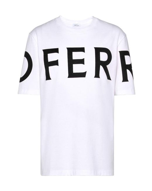 Ferragamo White Cotton T-Shirt With All-Over Logo Print for men