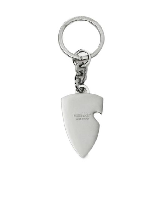Burberry White B Shield Logo Engraved Key Ring for men