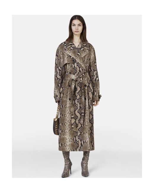 Stella McCartney Natural Graphic Printed Double Breasted Belted Trench Coat