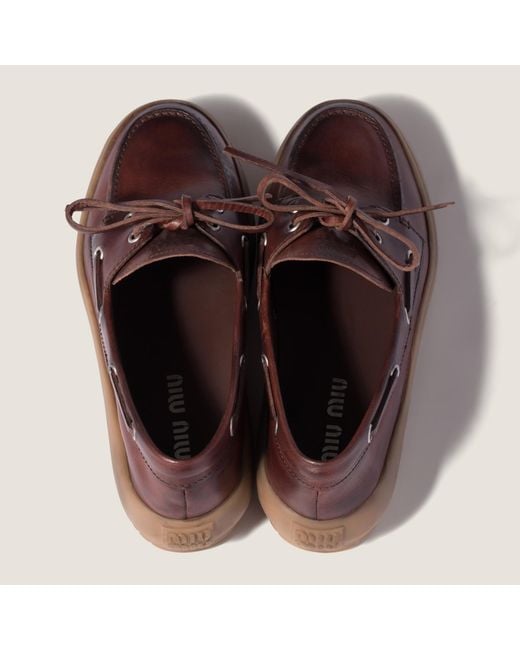 Miu Miu Brown Leather Deck Shoes
