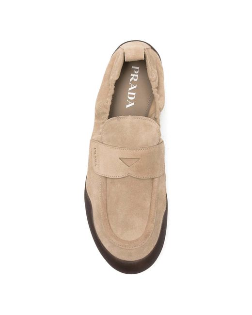 Prada Brown Logo-Detail Suede Loafers for men