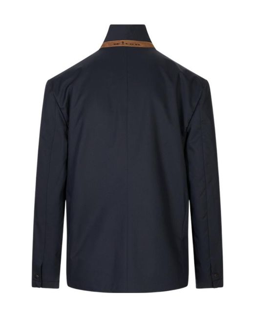 Kiton Blue Stand-Up Collar Casual Jacket for men