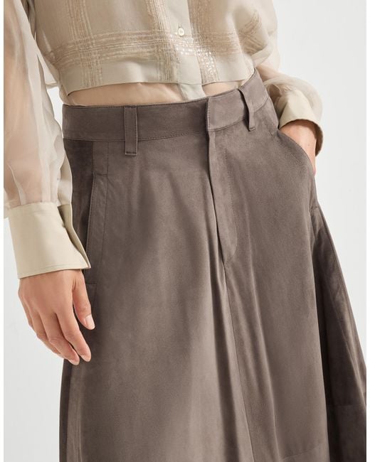 Brunello Cucinelli Brown Suede Midi Skirt