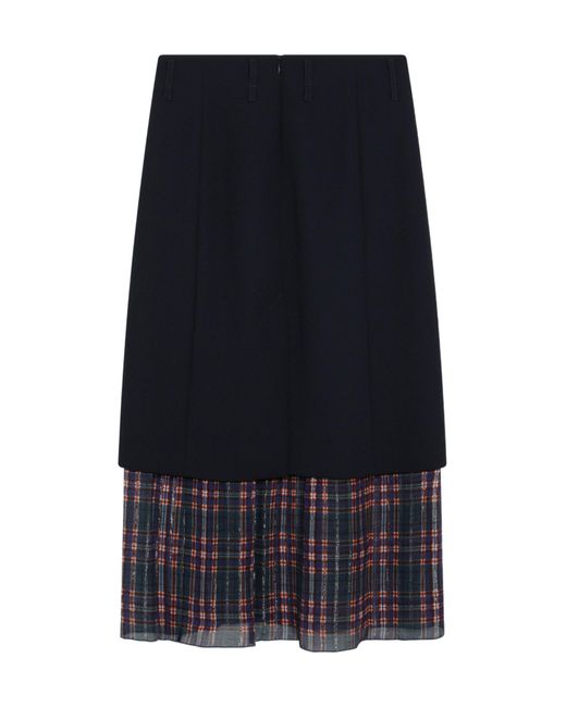 Dries Van Noten Blue Midi Skirt With Check Insert