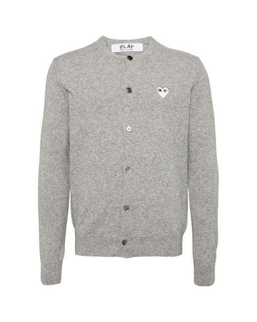Comme des Garçons Gray Comme Des Garçons Play Logo Patch Knitted Cardigan for men