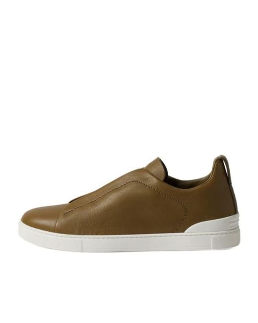 Zegna Brown Triple Stitch Sneakers for men