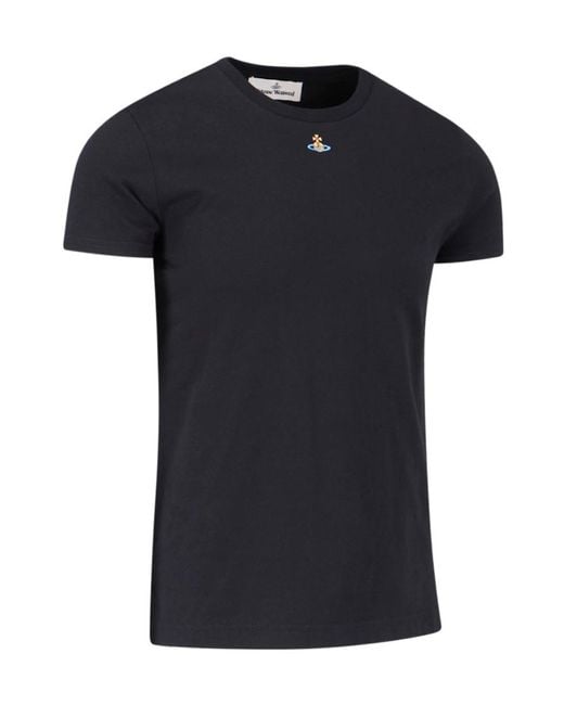 Vivienne Westwood Black Orb Logo-Embroidered Crewneck T-Shirt for men
