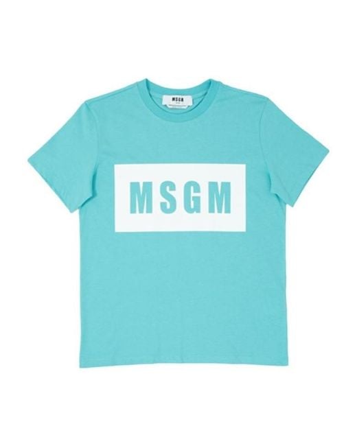 MSGM Blue Round-Necked Logo T-Shirt