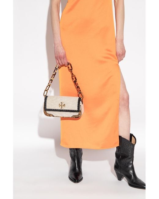 Tory Burch Natural Small Kira Mixed-Media Shoulder Bag