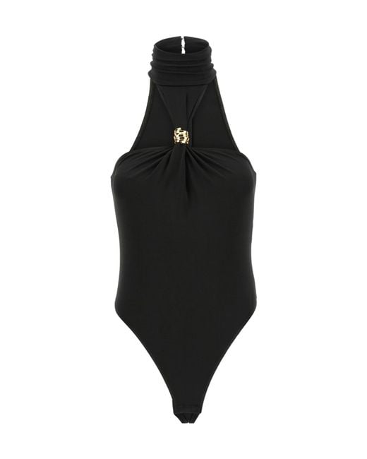 Elisabetta Franchi Black Embellished High-Neck Bodysuit