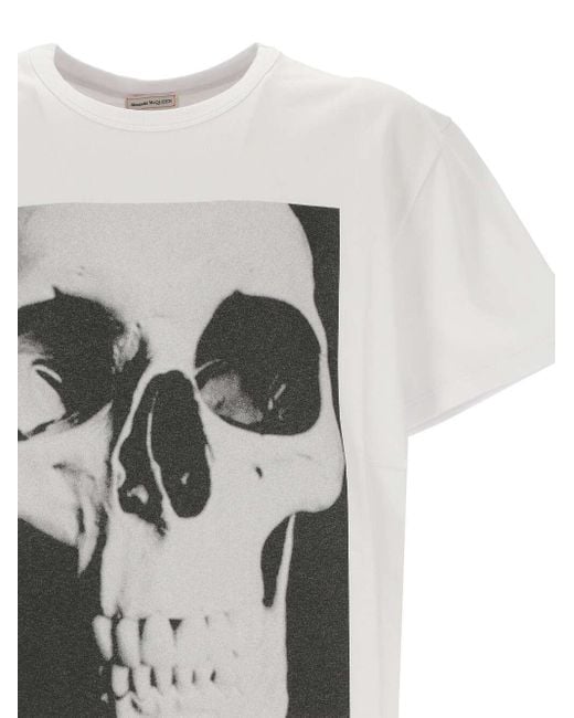 McQueen Gray Skull Printed Crewneck T-Shirt for men