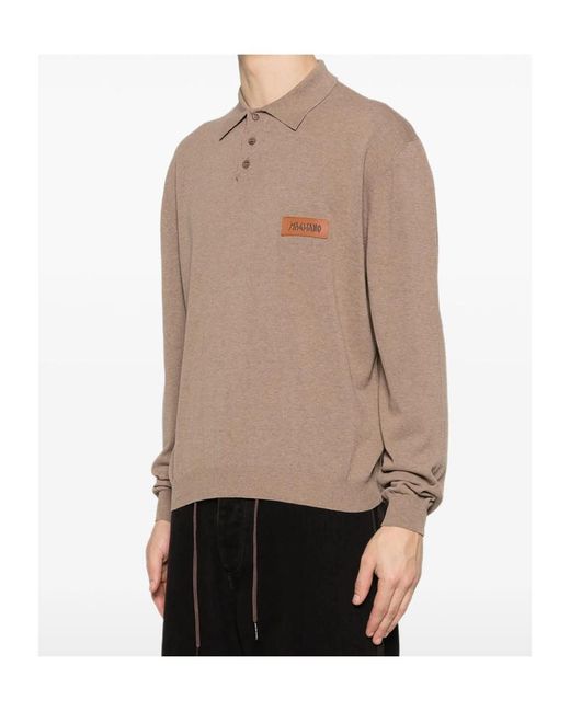 Magliano Brown Long-Sleeved Knitted Polo Shirt for men