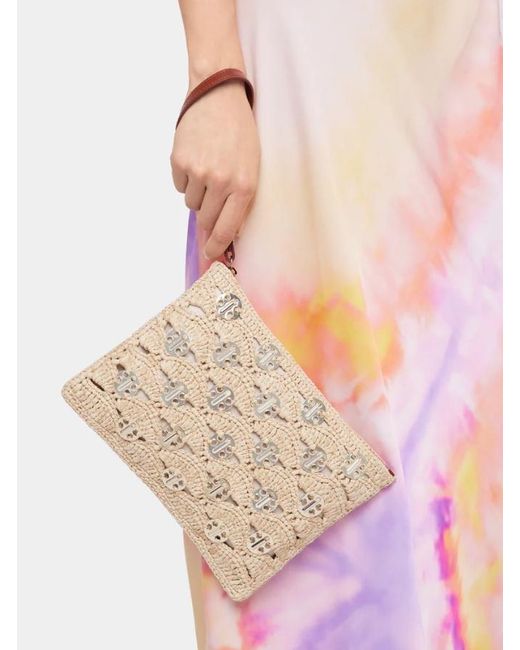 Rabanne Natural Rabanne Lurex-Detailed Zipped Clutch Bag