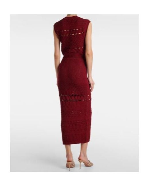 Elie Saab Red Cut-Out Knitted Midi Skirt