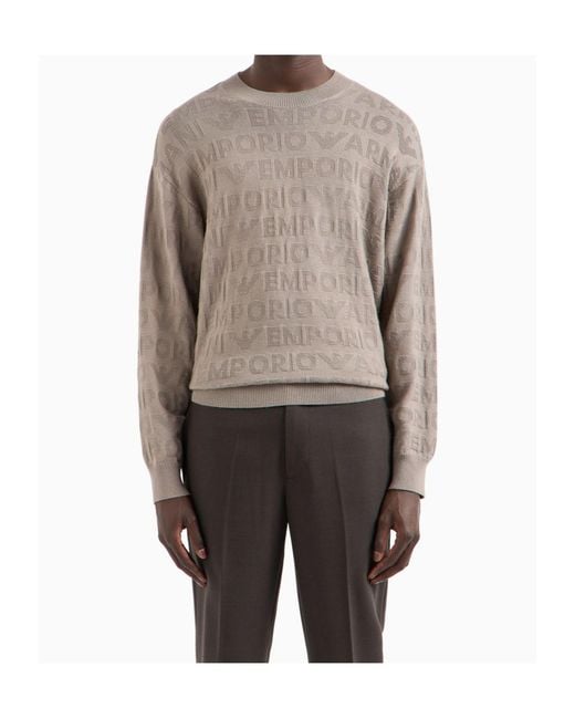 Emporio Armani Gray Logo Jacquard Crewneck Jumper for men