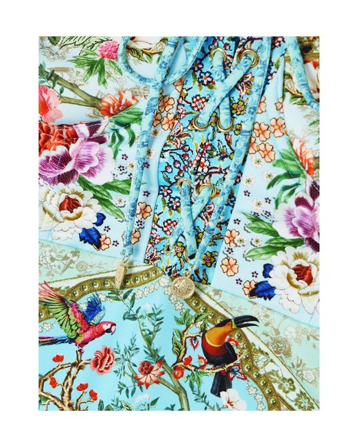 Camilla Blue Lace-Up Crystal-Embellished Printed Recycled Swimsuit