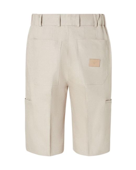 Fendi Natural Straight-Cut Pleated Bermuda Shorts for men