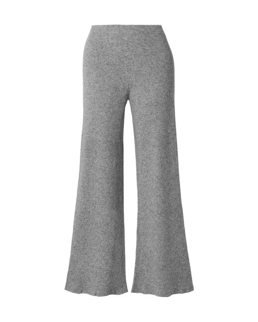 The Elder Statesman Gray Delicash Ribbed Wide-Leg Casual Pants