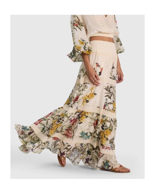 Alice + Olivia Metallic Floral-Print Tiered Maxi Skirt