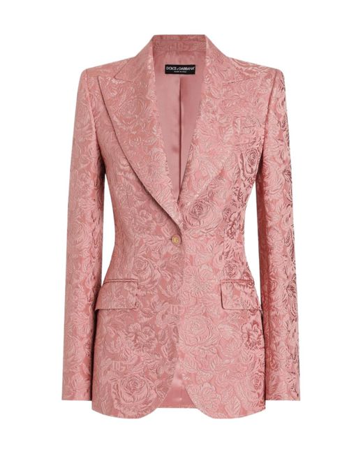 Dolce & Gabbana Pink Floral Quilted Jacquard Turlington Jacket