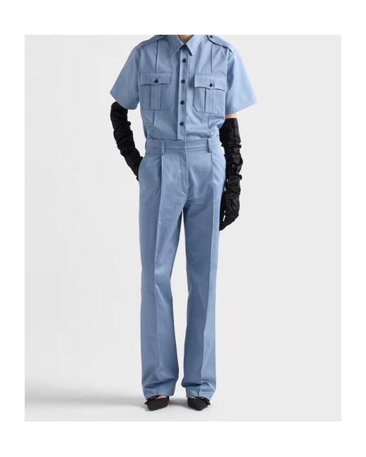 Prada Blue Pleated Straight-Leg Pants