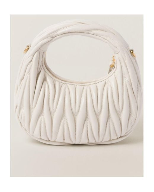 Miu Miu White Wander Matelassé Nappa Leather Hobo Mini-Bag