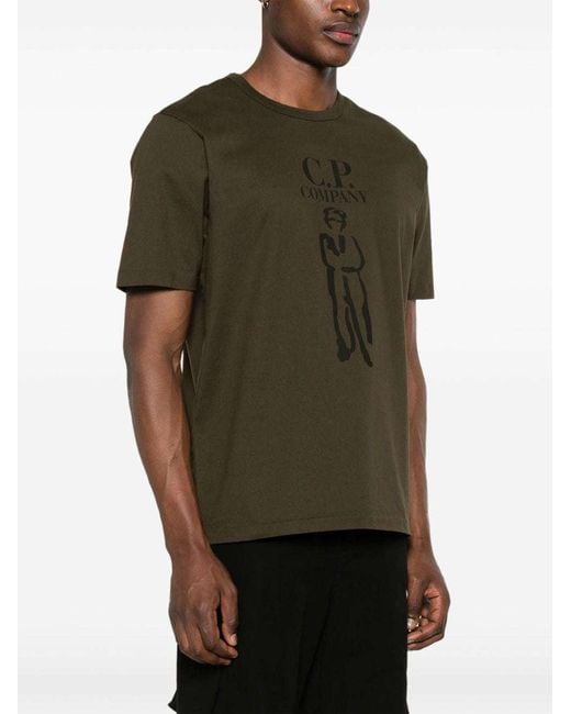 C P Company Green Logo-Print Cotton T-Shirt for men