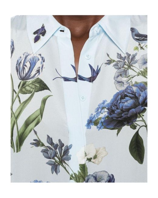 Alice + Olivia Blue Floral-Print Long-Sleeve Shirt