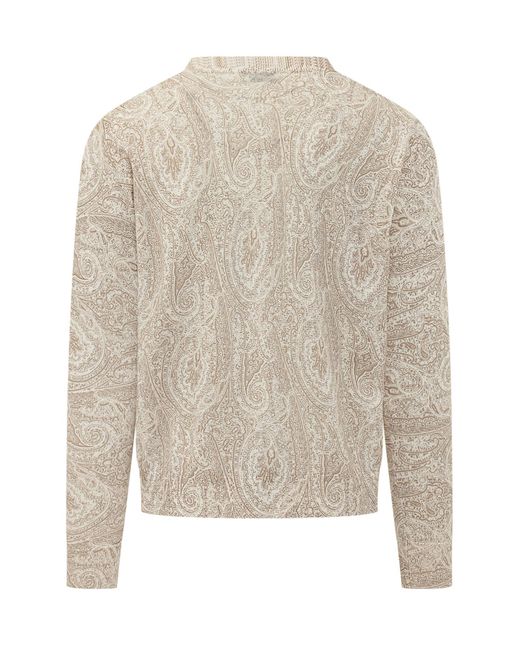 Etro White Paisley Crew Neck Knitted Sweater for men