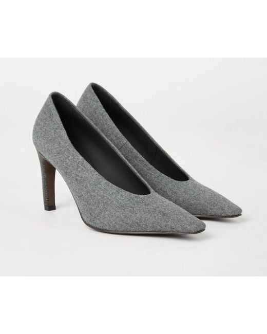 Brunello Cucinelli Gray 85Mm Flannel Pumps