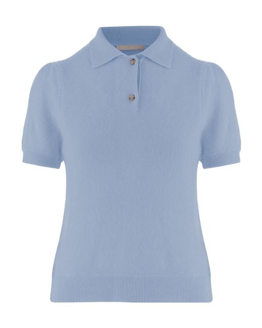 Allude Blue Short Sleeve Polo Knitted Top