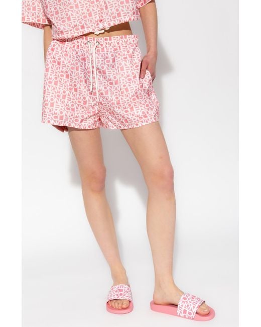 Moncler Red Logo Print Shorts