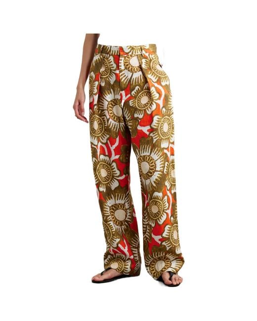 Mara Hoffman White Floral Print Hemp Wide-Leg Trousers