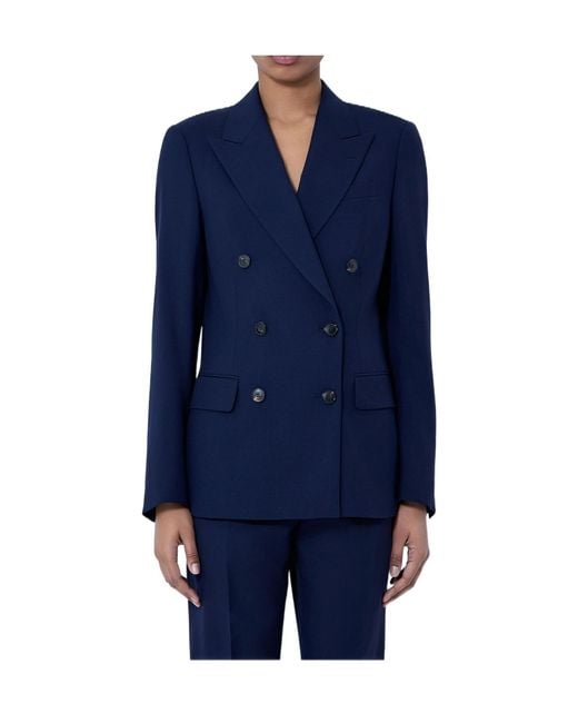 Dries Van Noten Blue Double Breasted V-Neck Blazer