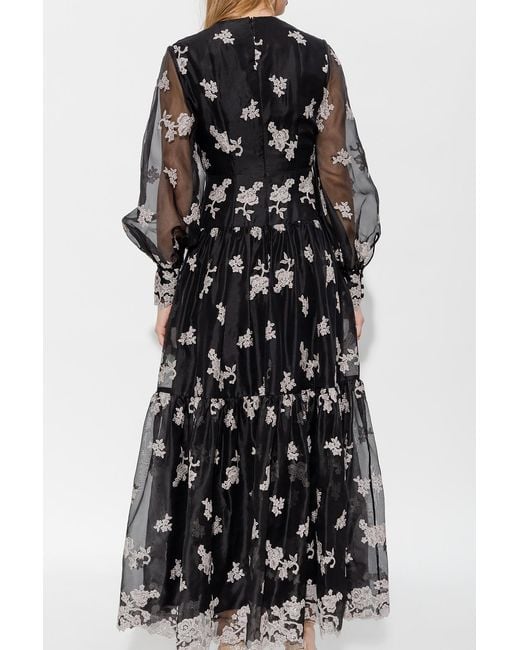 Erdem Black Tabetha Embroidered Organza Maxi Dress