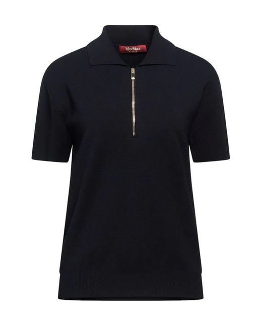 Max Mara Black Solid Lightweight Short Sleeve Knit Top