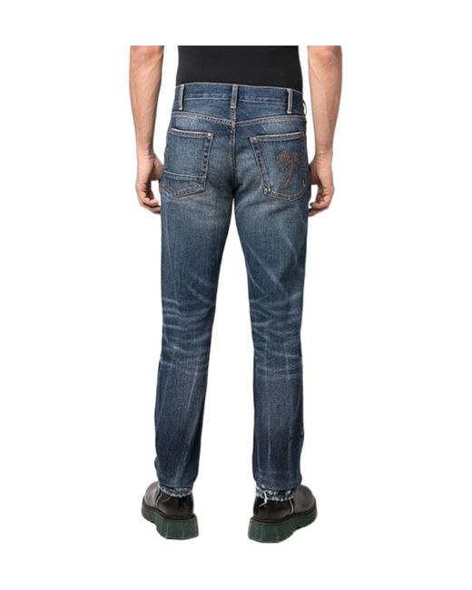 Palm Angels Blue Distressed Slim-Fit Jeans for men