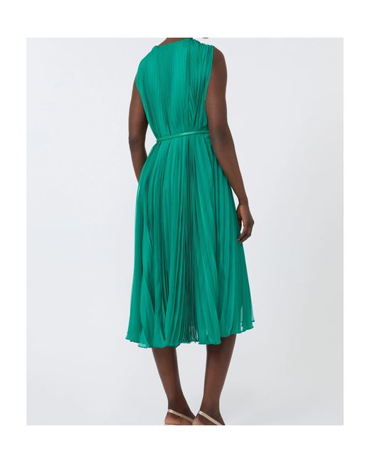 Max Mara Green Pleated Belted Dress