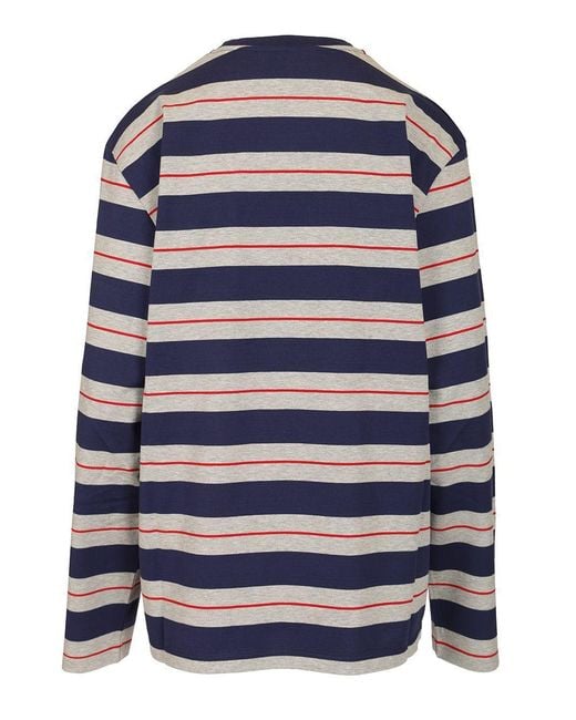 Miu Miu Blue Long-Sleeved Striped T-Shirt