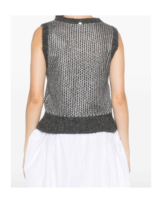Herno Gray Metallic-Detail Cropped Knit Top