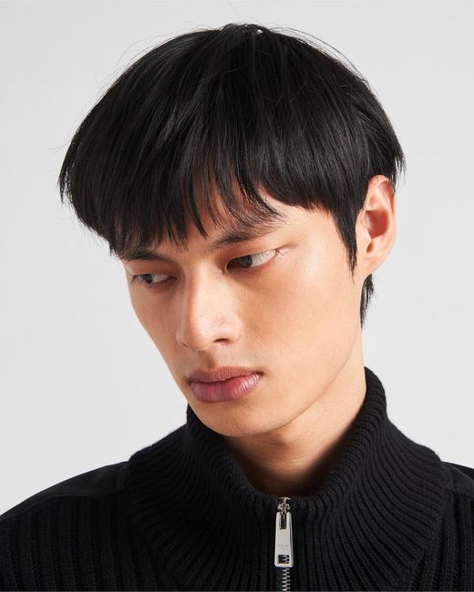 Prada Black Wool And Cashmere Cardigan With Re-Nylon Details for men