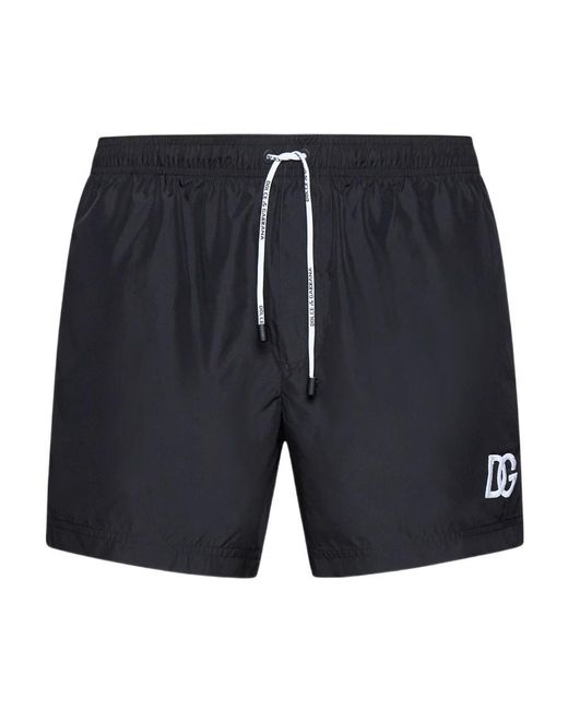 Dolce & Gabbana Blue Logo Embroidered Drawstring Swim Shorts for men