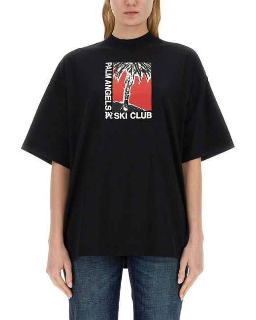 Palm Angels Black Graphic Printed Crewneck T-Shirt