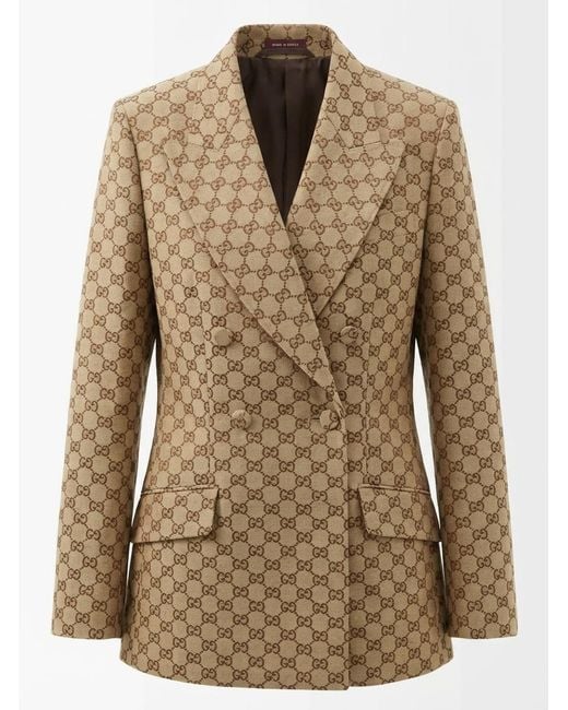 Gucci Natural Double-Breasted Gg Canvas Jacket