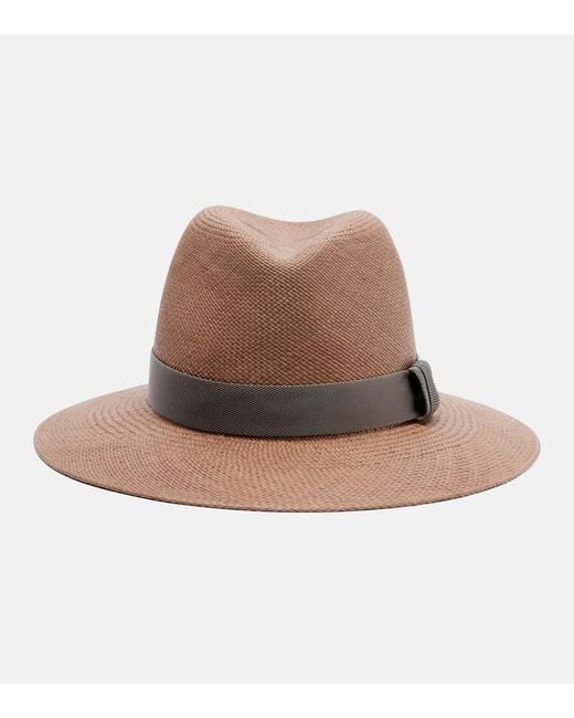 Brunello Cucinelli Brown Straw Fedora Hat