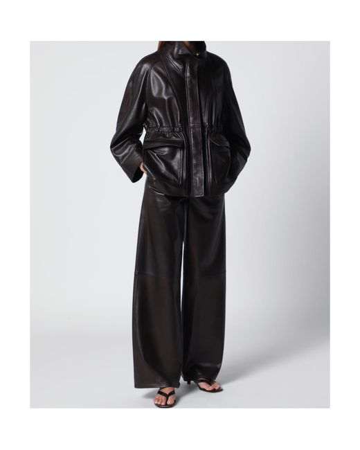 Nour Hammour Black Wide-Leg Leather Pants