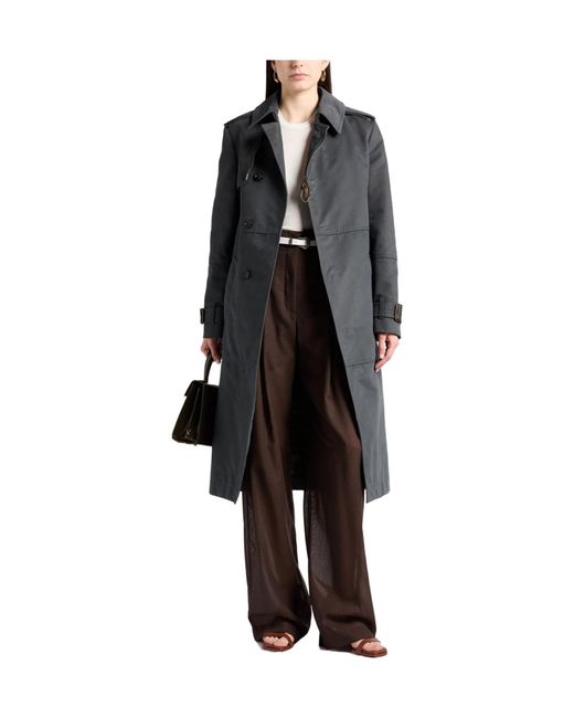 Burberry Black Solid-Colored Long Trench Coat