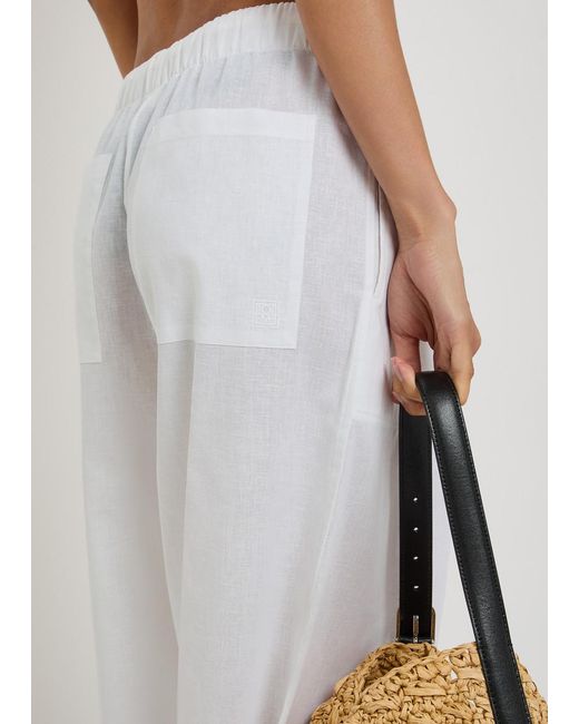Totême White Wide-Leg Cotton And Linen-Blend Trousers