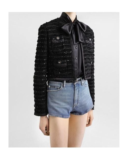 Dolce & Gabbana Black Sequin Embellished Single-Breasted Tweed Jacket