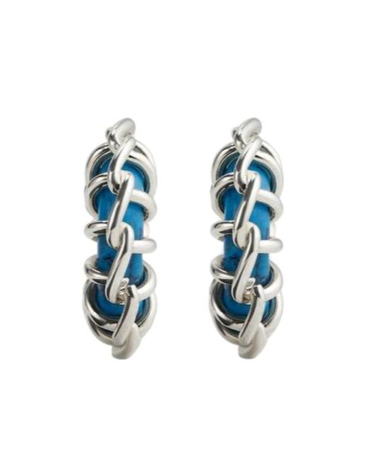 Bottega Veneta Blue Weave Hoop Earrings